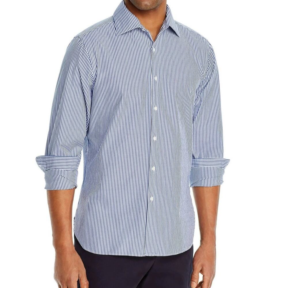 POLO Ralph Lauren Pinpoint Oxford Andrew Shirt Blue White Stripe 17 - 32/33 VTG